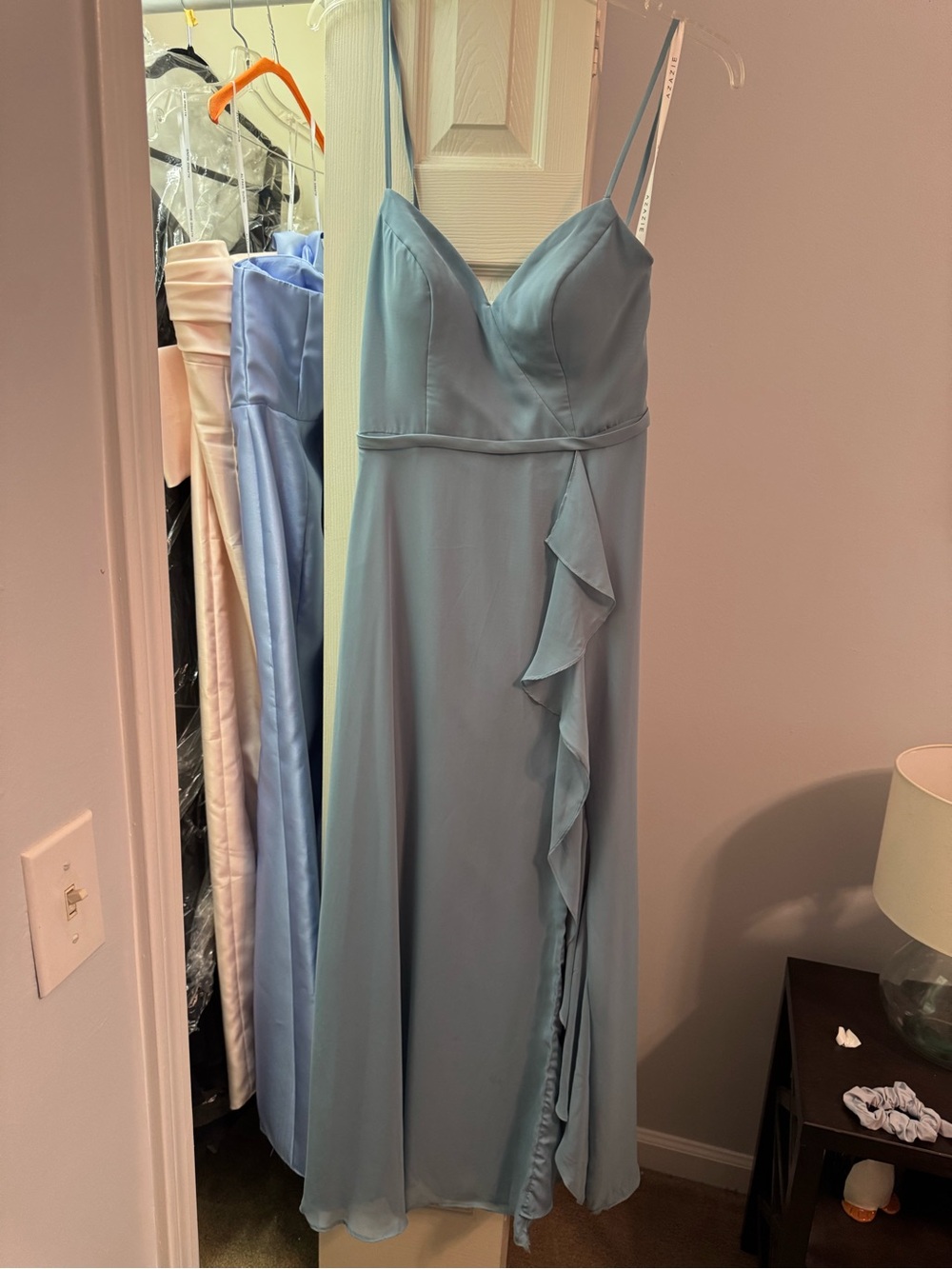 Azazie Light Blue Spaghetti Strap Maxi Dress